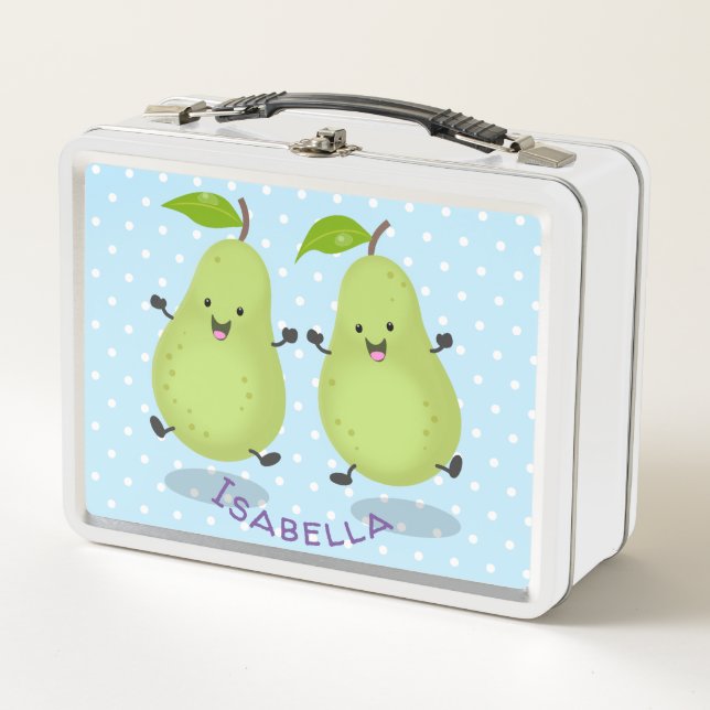 Cute pear pair cartoon illustration metal lunch box (Front)