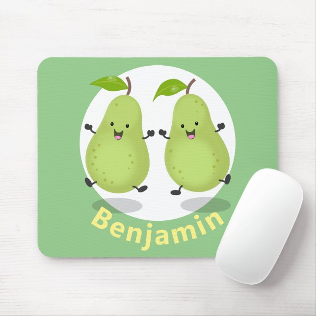 Cute pear pair cartoon illustration mouse pad (With Mouse)