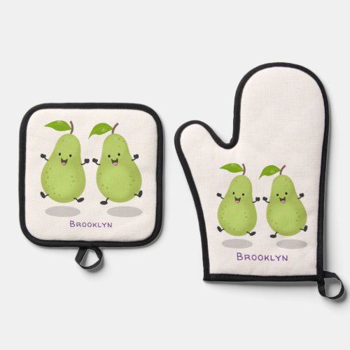 Cute pear pair cartoon illustration oven mitt  pot holder set