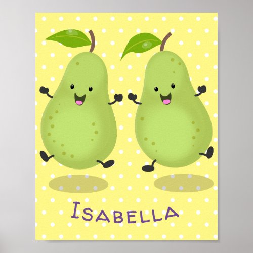 Cute pear pair cartoon illustration poster