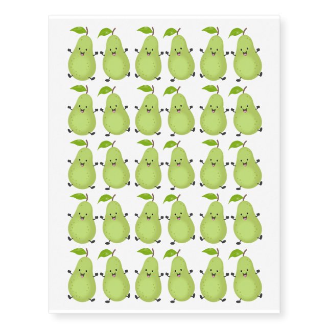 Cute pear pair cartoon illustration temporary tattoos (Front)