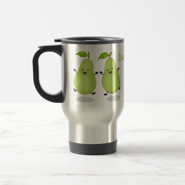 Cute pear pair cartoon illustration travel mug (Left)