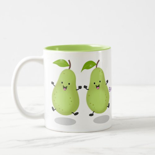 Cute pear pair cartoon illustration Two_Tone coffee mug