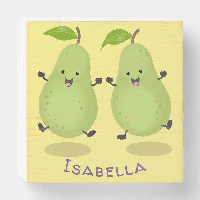 Cute pear pair cartoon illustration wooden box sign (Front Horizontal)