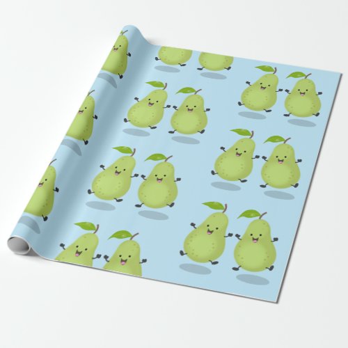Cute pear pair cartoon illustration wrapping paper