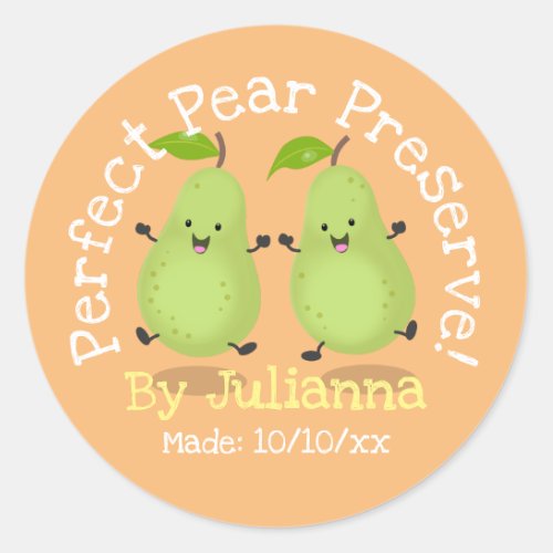 Cute pear preserve cartoon illustration label