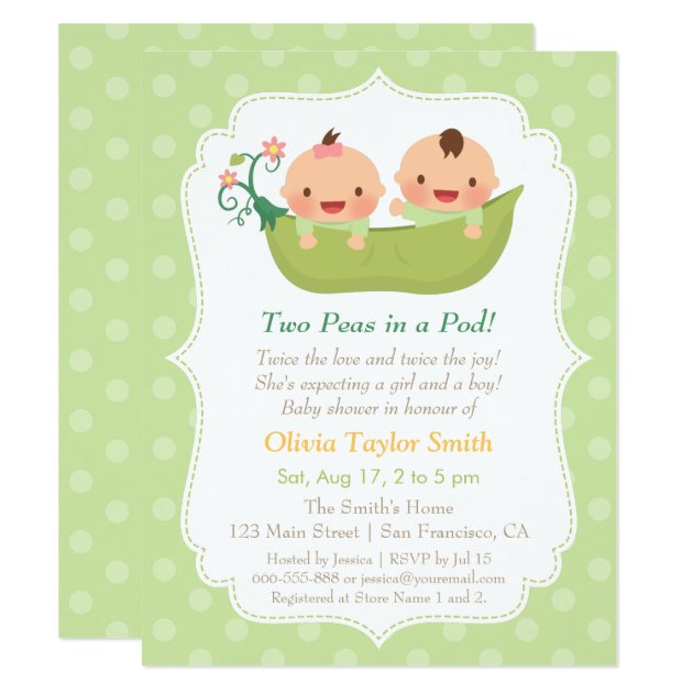 Cute Peas In A Pod Twin Baby Shower Invitations