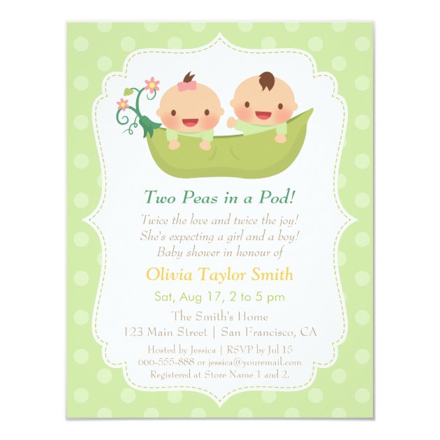 Cute Peas In A Pod Twin Baby Shower Invitations