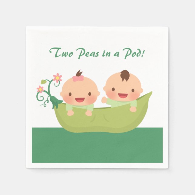 Cute Peas in a Pod Twin Baby Shower Supplies Napkins (Front)