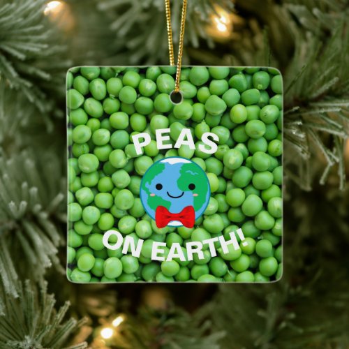 Cute Peas on Earth Funny Pun Christmas  Ceramic Ornament