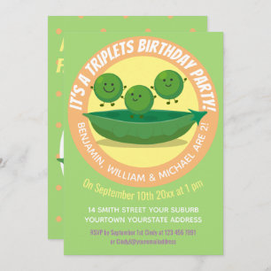 Cute peas triplets cartoon illustration invitation