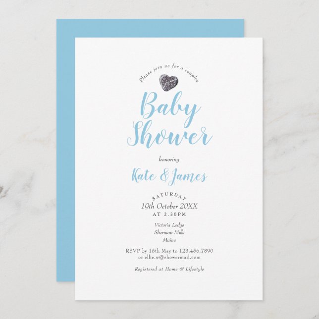 Cute Pebble Heart Couples Baby Shower / Sprinkle Invitation (Front/Back)