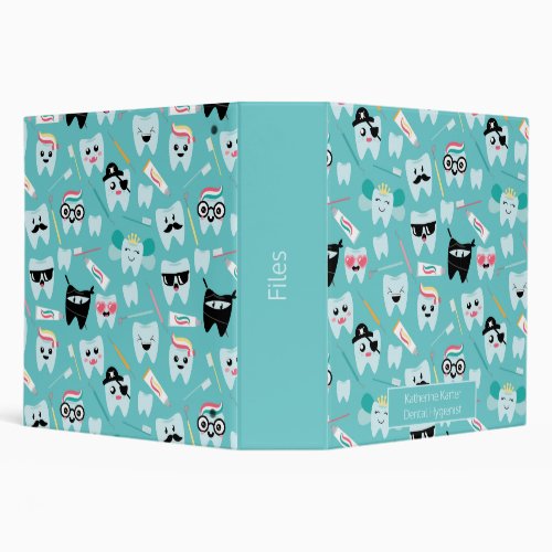 Cute Pediatric Dental Practice Tooth Pattern 3 Ring Binder