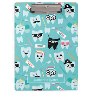 Cute Pediatric Dental Practice Tooth Pattern Clipboard