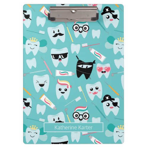 Cute Pediatric Dental Practice Tooth Pattern Clipboard