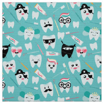 Cute Pediatric Dental Practice Tooth Pattern Fabric