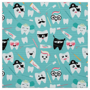 Cute Pediatric Dental Practice Tooth Pattern Fabric
