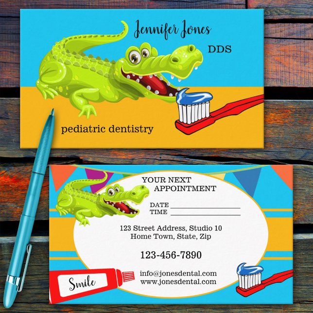 Cute Pediatric Dentist Appointment Business Card (Creator Uploaded)