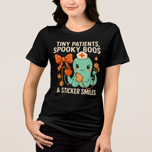 Cute Pediatric Nurse Halloween Octopus Tri-Blend Shirt (Front)