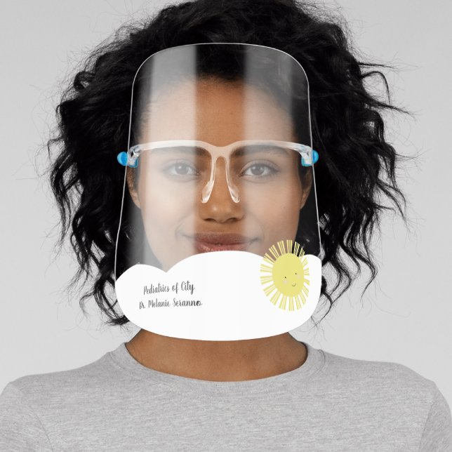 Cute Pediatrics Sun and Cloud Illustration Face Shield (Insitu)
