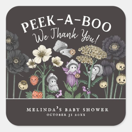 Cute Peek_a_Boo Halloween Baby Shower Favors Square Sticker