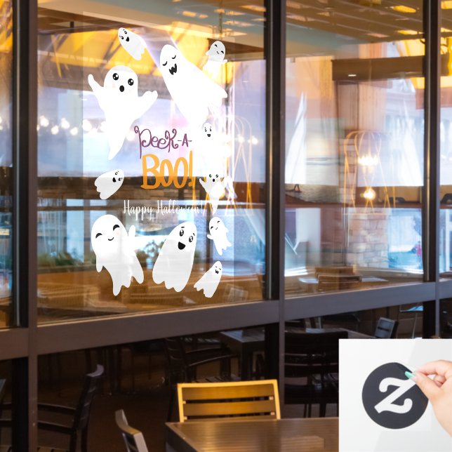 Cute peek a boo script Halloween funny ghosts Window Cling (Restaurant Window)