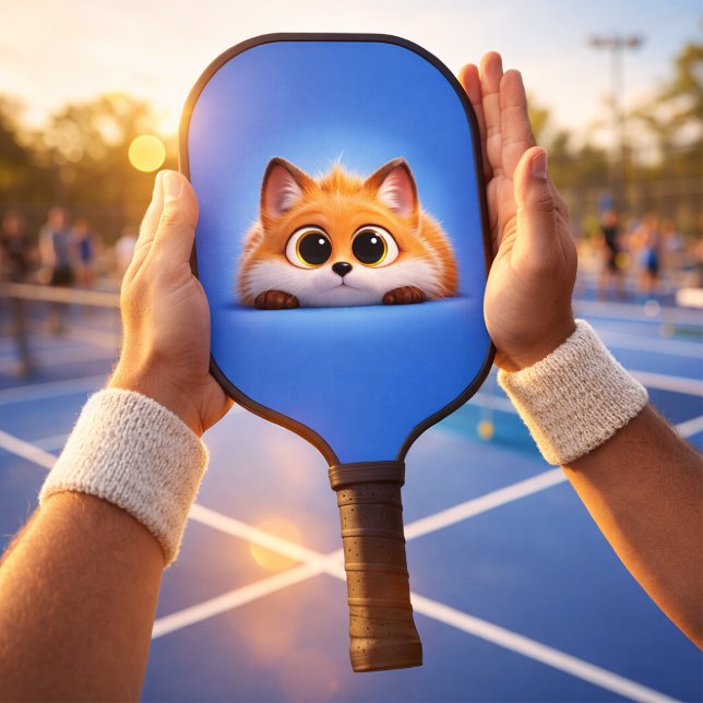 Cute Peekaboo Fox Carbon Fiber Pickleball Paddle (Foxi Premium Pickleball Series - Blue Fox Cinematic POV)