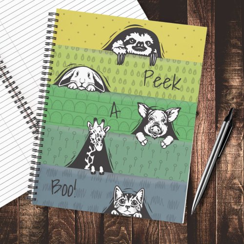 cute Peeking animals pastel striped Notebook