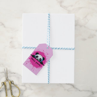 Cute Peeking Baby Panda Pink Splatter Gift Tags