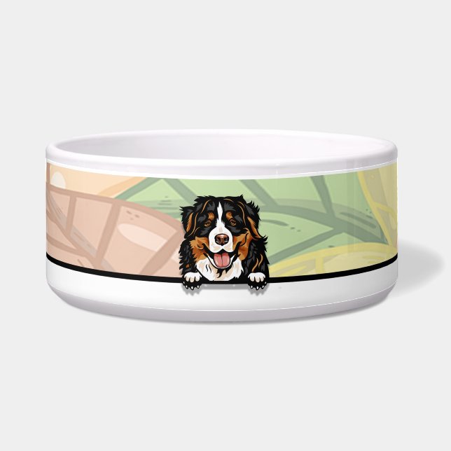 Cute Peeking Bernese, food or drink Bowl (Front)