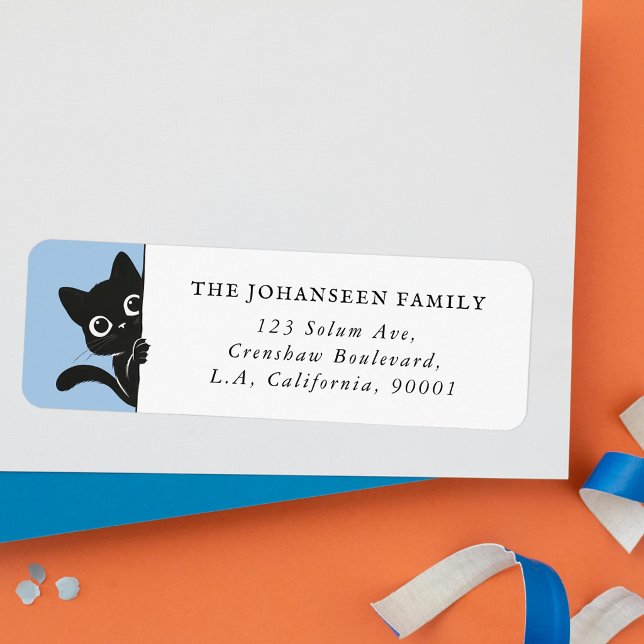 Cute Peeking Black Cat Return Address Label (Creator Uploaded)