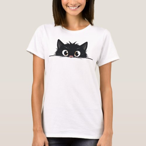 Cute Peeking Black Cat T_Shirt
