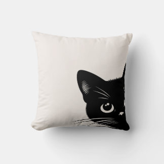 Cute Peeking Black Cat Throw Pillow