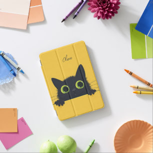 Cute Peeking Black Cat with Big Eyes Illustration iPad Mini Cover