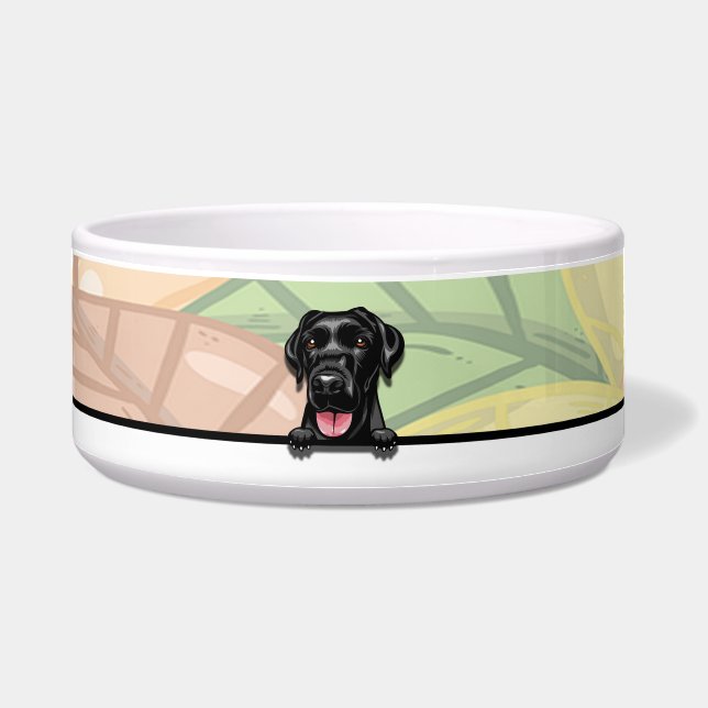 cute peeking black labrador, food or drink bowl (Front)
