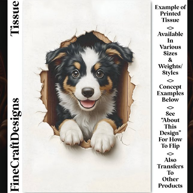 Cute Peeking Border Collie Dog Puppy CN7 Decoupage Tissue Paper (Creator Uploaded)