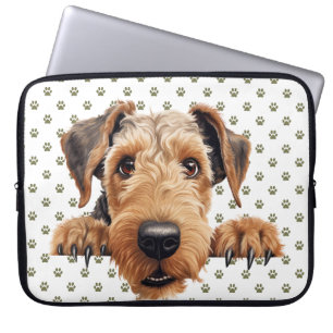 CUTE PEEKING BROWN AIREDALE TERRIER DOG LAPTOP SLEEVE
