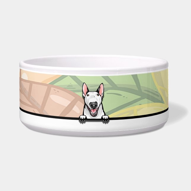 Cute Peeking Bull Terrier, food or drink Bowl (Front)