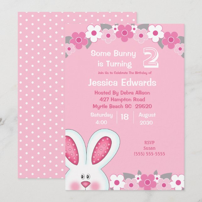 Cute Peeking Bunny Rabbit 2nd Birthday Invitation (Front/Back)