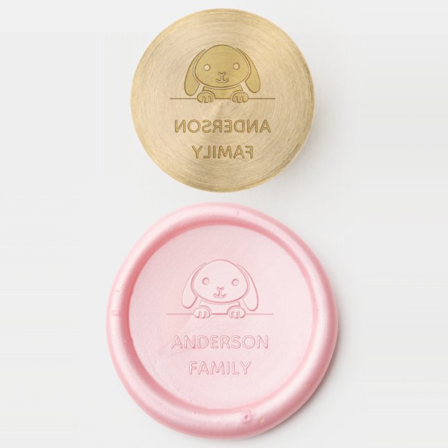 Cute Peeking Bunny Rabbit Family Name Wax Seal Stamp (Stamped)