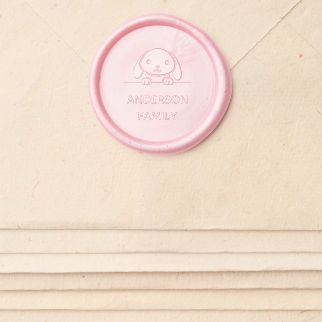 Cute Peeking Bunny Rabbit Family Name Wax Seal Sticker (Front)