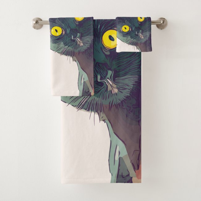 Cute Peeking Cat Bath Towel Set