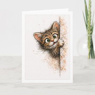 Cute Peeking Cat Blank Minimalist Watercolor Kitty Card