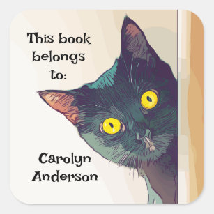 Cute Peeking Cat Design Bookplate Sticker