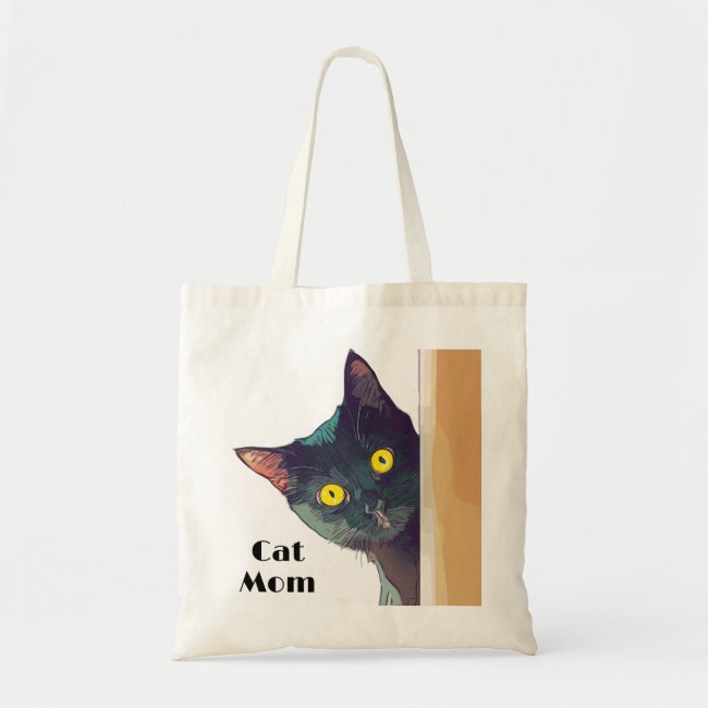 Cute Peeking Cat Design Tote Bag