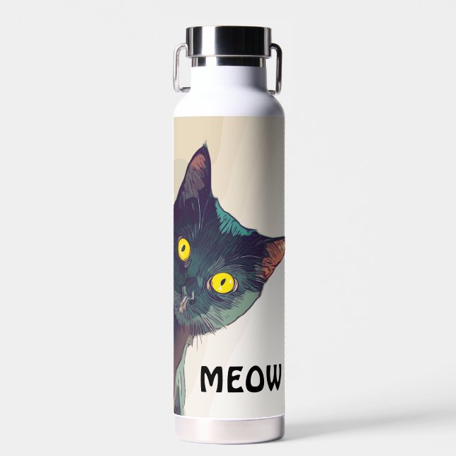Cute Peeking Cat Design Water Bottle (Front)