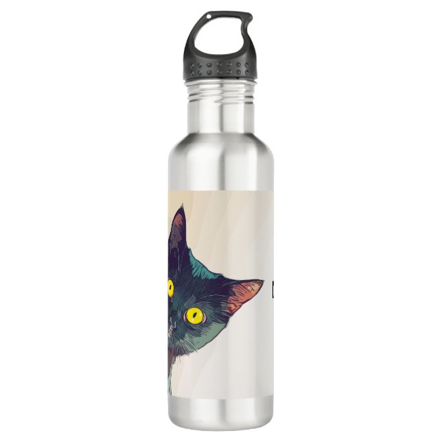 Cute Peeking Cat Design Water Bottle (Front)