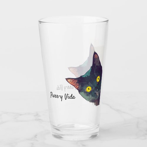 Cute Peeking Cat Purr_y Vida Drinking Glass