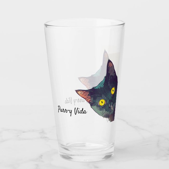 Cute Peeking Cat Purr-y Vida Drinking Glass