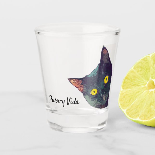 Cute Peeking Cat Purr-y Vida  Shot Glass (Front)
